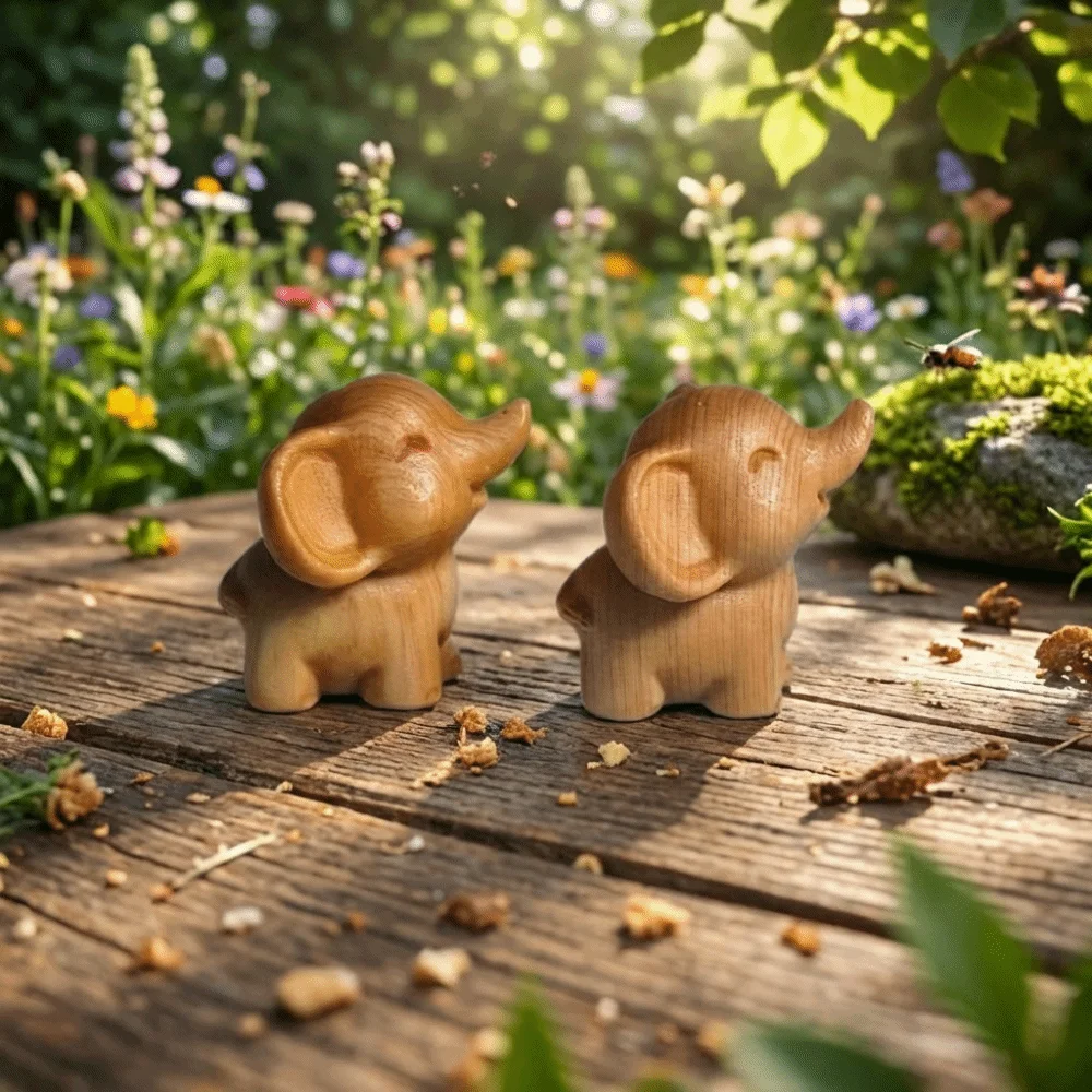 Intricately Carved Hand-Carved Elephant Solid Wood Mini Wooden Elephant Statues Cute Decorative