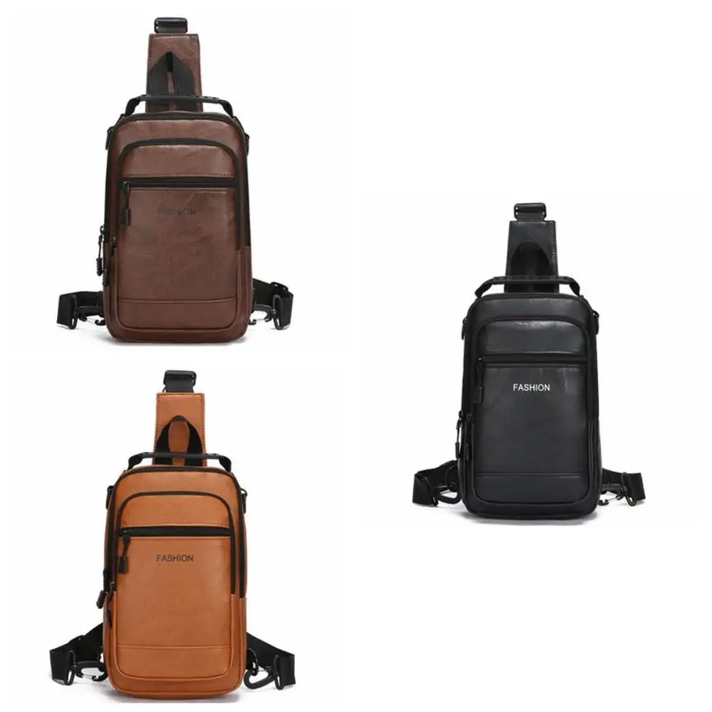 بو الجلود الرجال حقيبة الصدر جيوب متعددة متعددة متعددة الوظائف حقيبة كتف حبال حزام قابل للتعديل بلون الذكور حقيبة كروسبودي #5