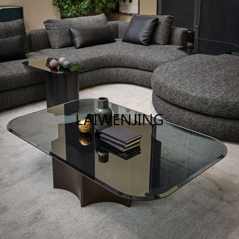 HLZ Italian light luxury coffee table tempered glass square coffee table living room simple and modern