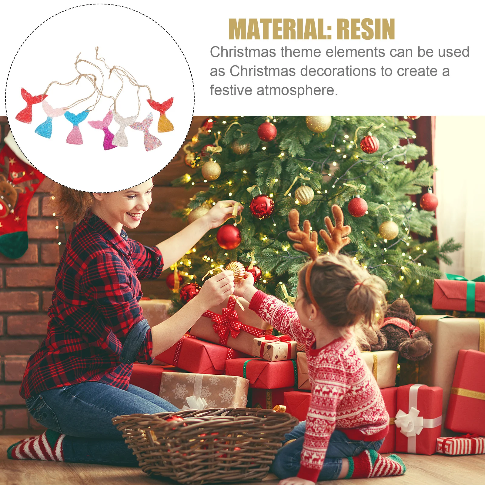 

7Pcs Resin Fish Tail Pendants Colorful Fish Tail Hanging Decor for Living Room Bedroom Wedding DIY Hanging Decor