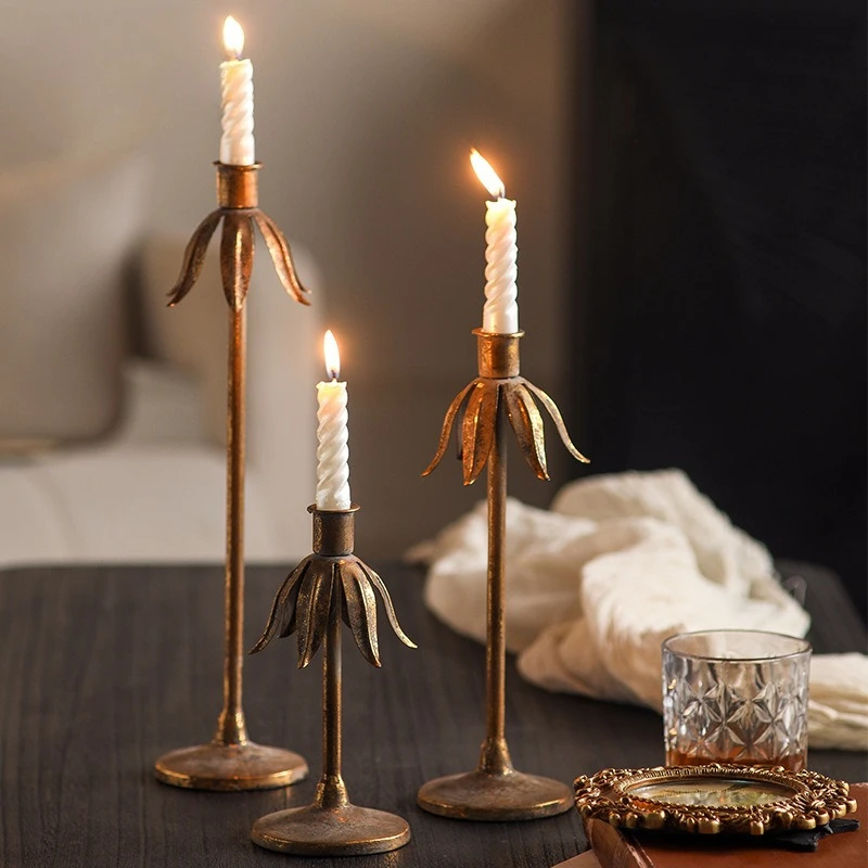 

New Chinese desktop decorative light antique candle holder base wabi sandy wind atmosphere ornament European retro jewelry