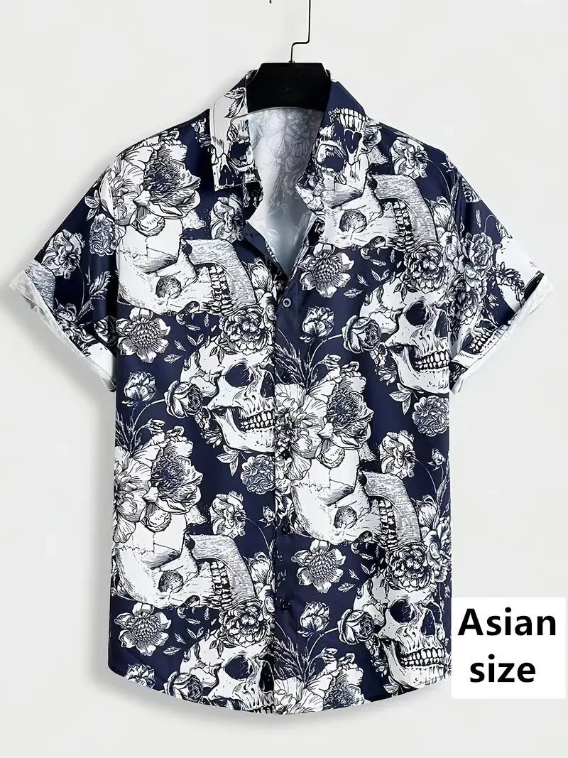 Men's Shirt 3D Print Skull Graphic Men's Clothing Oversized Retro Summer Beach Hawaiian Shirt Harajuku Y2k Fashion Holiday Shirt