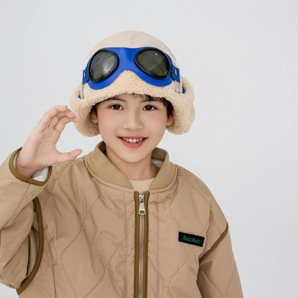 

Fashion Cute Cartoon Pilot Hat Cold Proof with Glasses Ear Protection Cap Thickned Windproof Warm Hat Winter