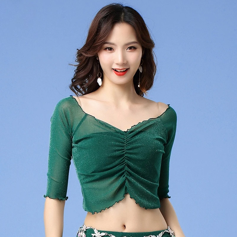 Customized Belly Dance Costumes Sexy Silver Wire Mesh Top Practice Clothes Beginner and Adult Tops