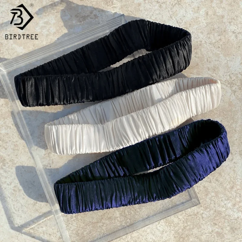 

Birdtree, OEKO-TEX 19 мм, однотонная повязка на голову из 100% тутового шелка, базовая эластичная повязка для волос для женщин, модные аксессуары для волос A5O108JF