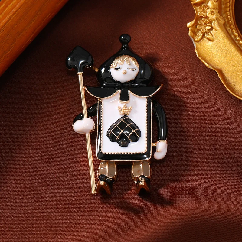 Cute Heart and Spade Cartoon Figure Soldier Brooch For Women Enamel Clown Brooches Pins Suit Coat Clothes Accessories