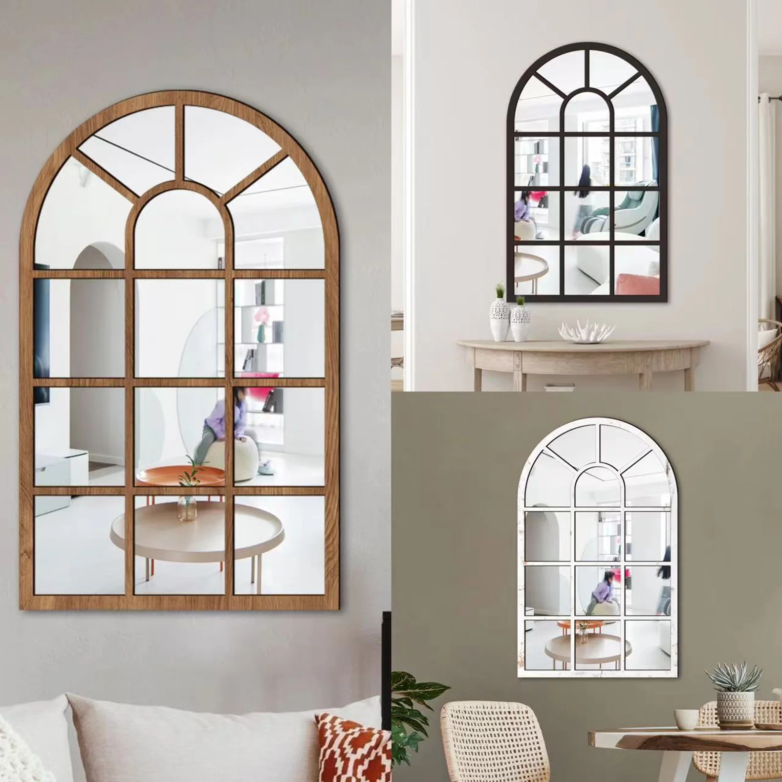 Arched Window Wall Mirror Wall Decorative Mirror Windowpane Arch Mirror for Bathroom Farmhouse Vanity Living Room Entryway