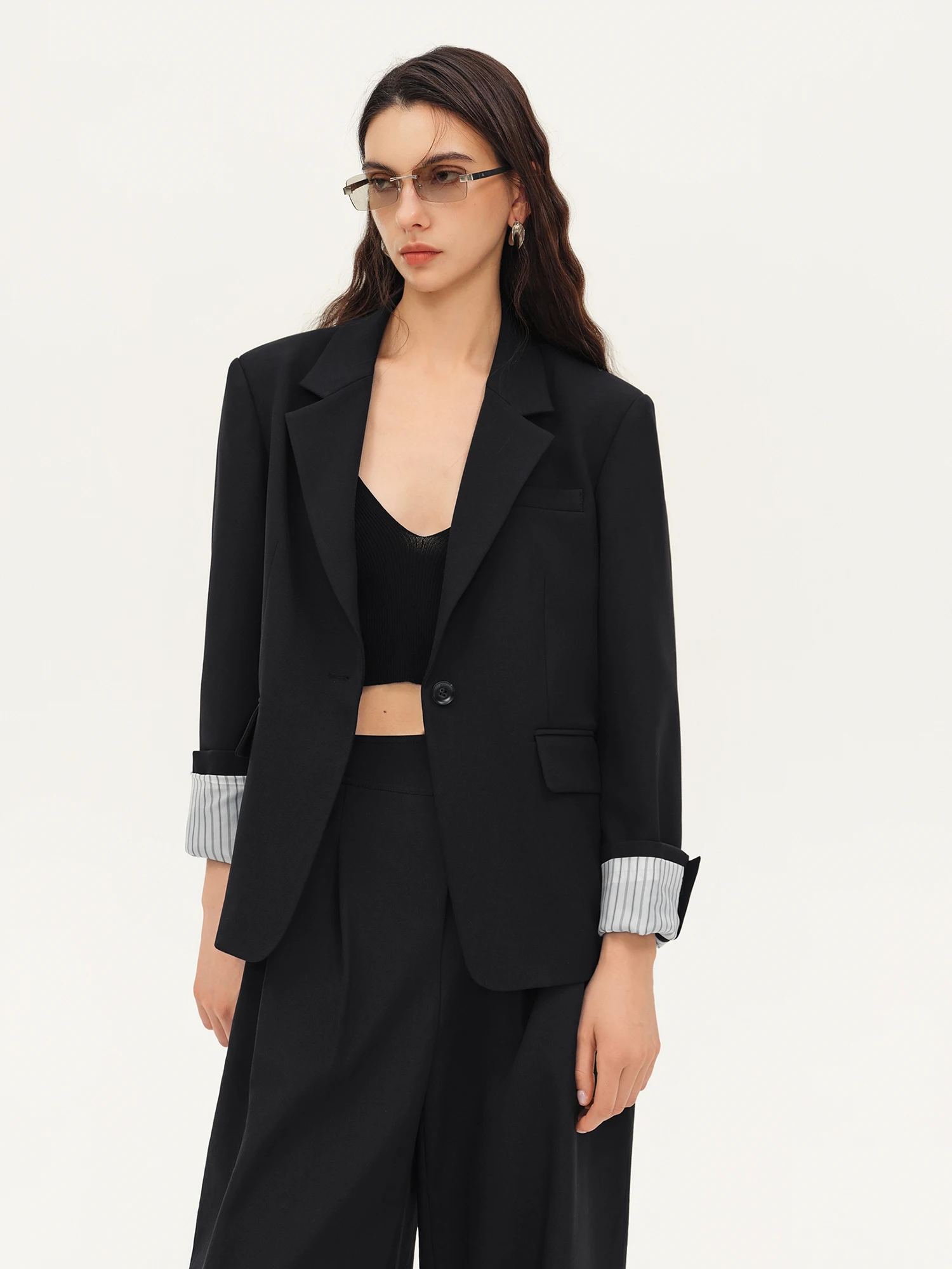 ZIQIAO 2026 Fall Women's Structured Single-Breasted Blazer, H-Line Notch Lapel Office Jacket for Interview & Workwear Style Coat