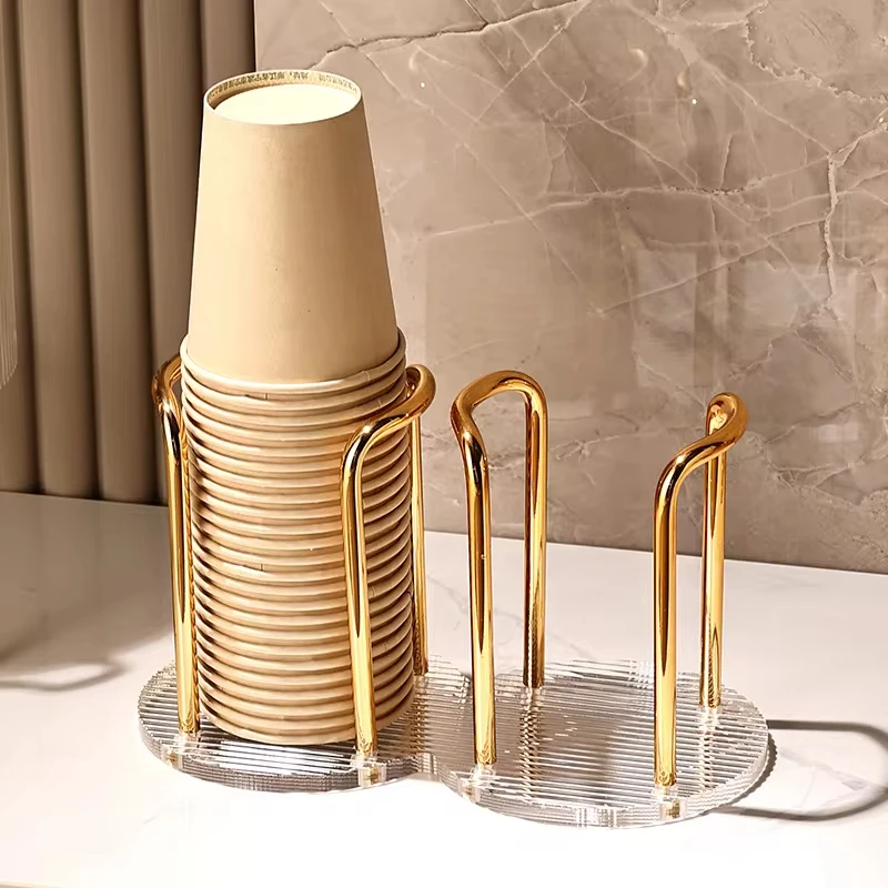 Luxury Disposable Cup Storage Holder Water Tea Cups Dispenser Rack Shelf with Longer Stick Mug Display Stand Home Organizer 2024