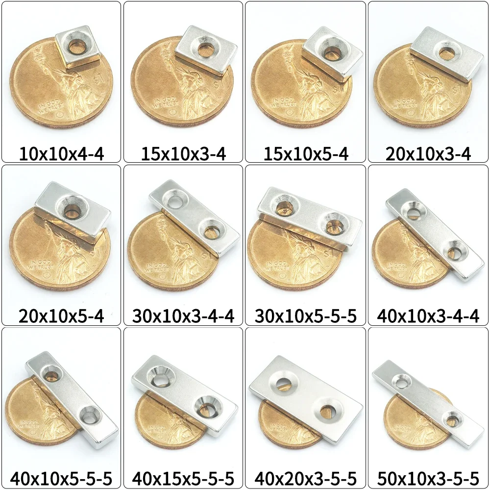 Strong Block Neodymium NdfeB N35 Magnets with Countersunk Hole Super Powerful Permanent Magnetic Square Rectangle Fridge Magnet