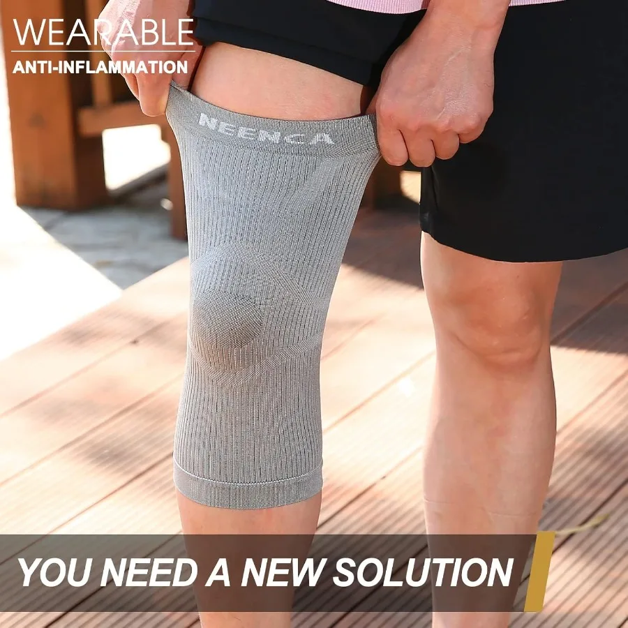 Rodillera ultrafina para aliviar el dolor de rodilla: funda de compresión de rodilla más ligera con iones de grafeno, tela infundida para hinchazón