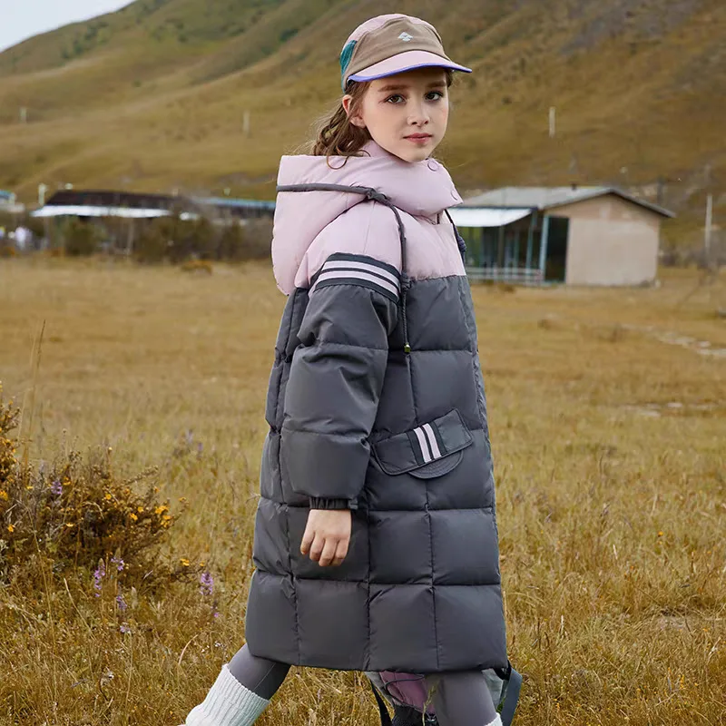 ZOETOPKID -30℃ Long Girls Jacket Winter New Patchwork Thick Warm Hooded Parka Coats Teen Girls Cotton Down Fashion Snowsuit