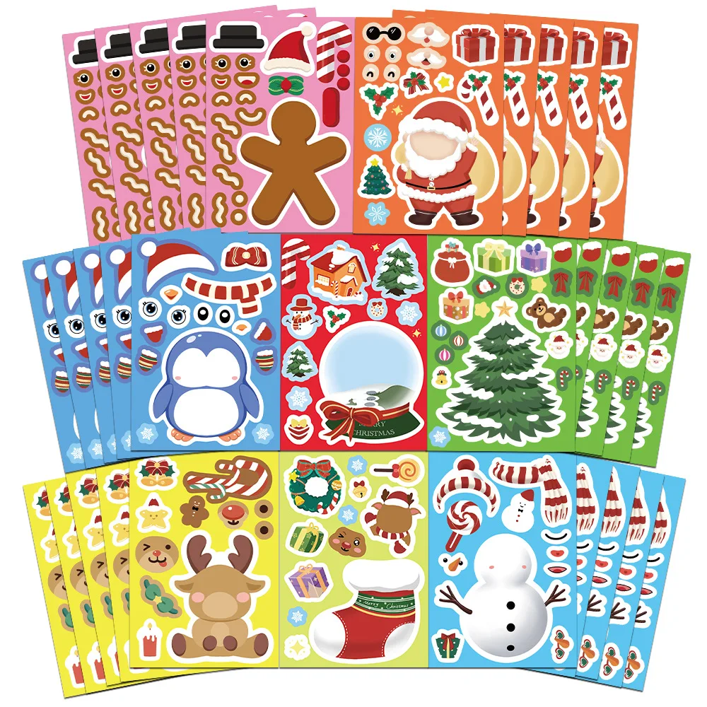 8 قطع مضحكة DIY الكتابة على الجدران عيد الميلاد ملصقات جعل سانتا كلوز البطريق الوجه لغز ملصقات عيد الميلاد الفن لوازم القرطاسية #1