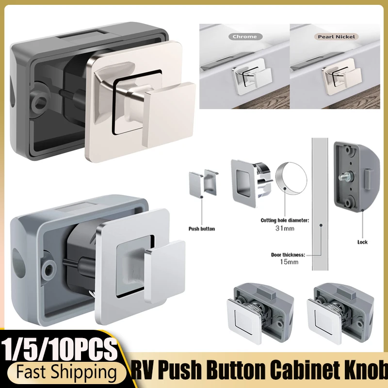 

1/10PCS Cabinet Knob RV Push Button Cabinet Latch Rust Compartment Latch Multipurpose Drawer Latch for Cabinet Camper Boat Carav