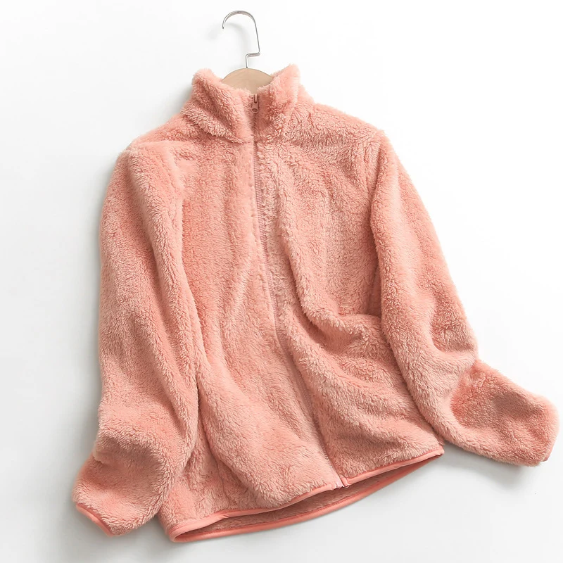 Rimocy Stand Collar Fluffy Jacket Women 2024 Autumn Winter Warm Zipper Outerwear Woman Harajuku Solid Color Fleece Jacket Female