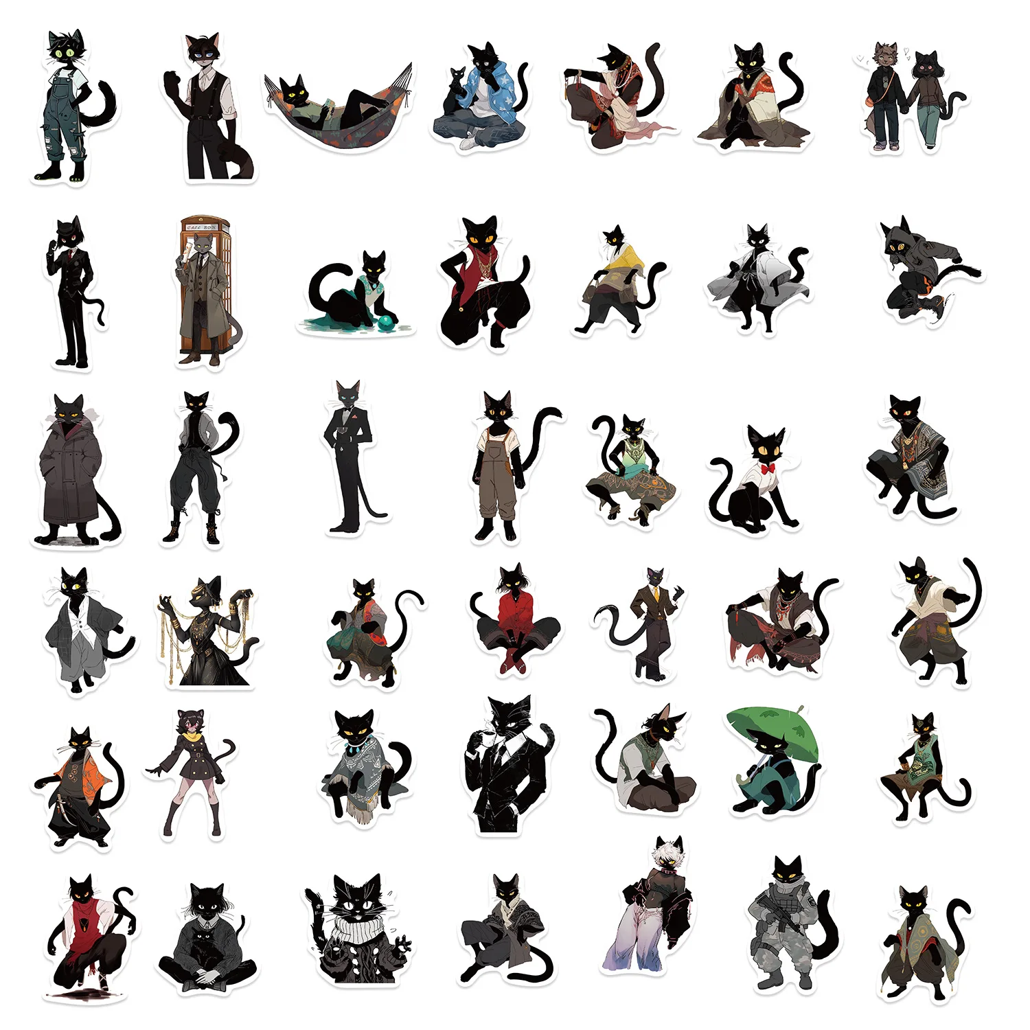 10/30/50Pcs cartoon Black cat Anthropomorphic youth Stickers For Suitcase Skateboard Laptop DIY Luggage Fridge Phone Car Styling