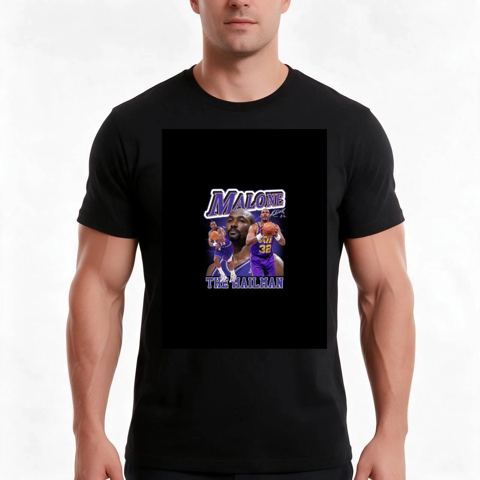 KARL MALONE The Mail Man Basketball Legend Signature Vintage Retro 80s 90s Bootleg Rap Style T-Shirt Summer Casual Cotton Tee