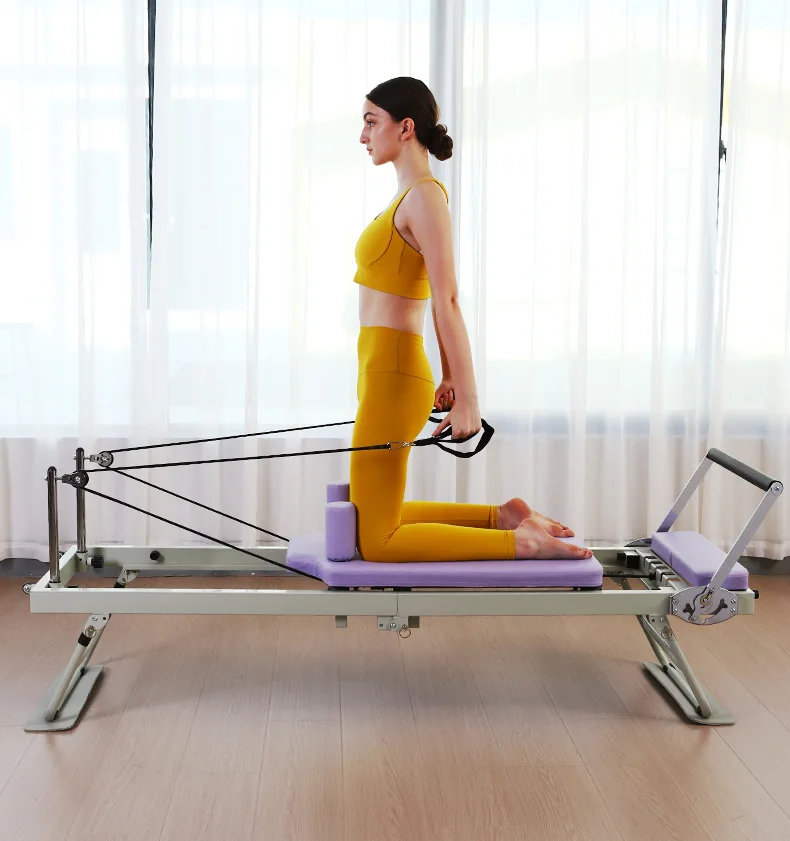 

Purple Pilates Reformer Machine, Foldable Adjustable Home Gym Yoga Bed, Durable Portable Studio Equipment with Gray Frame Home