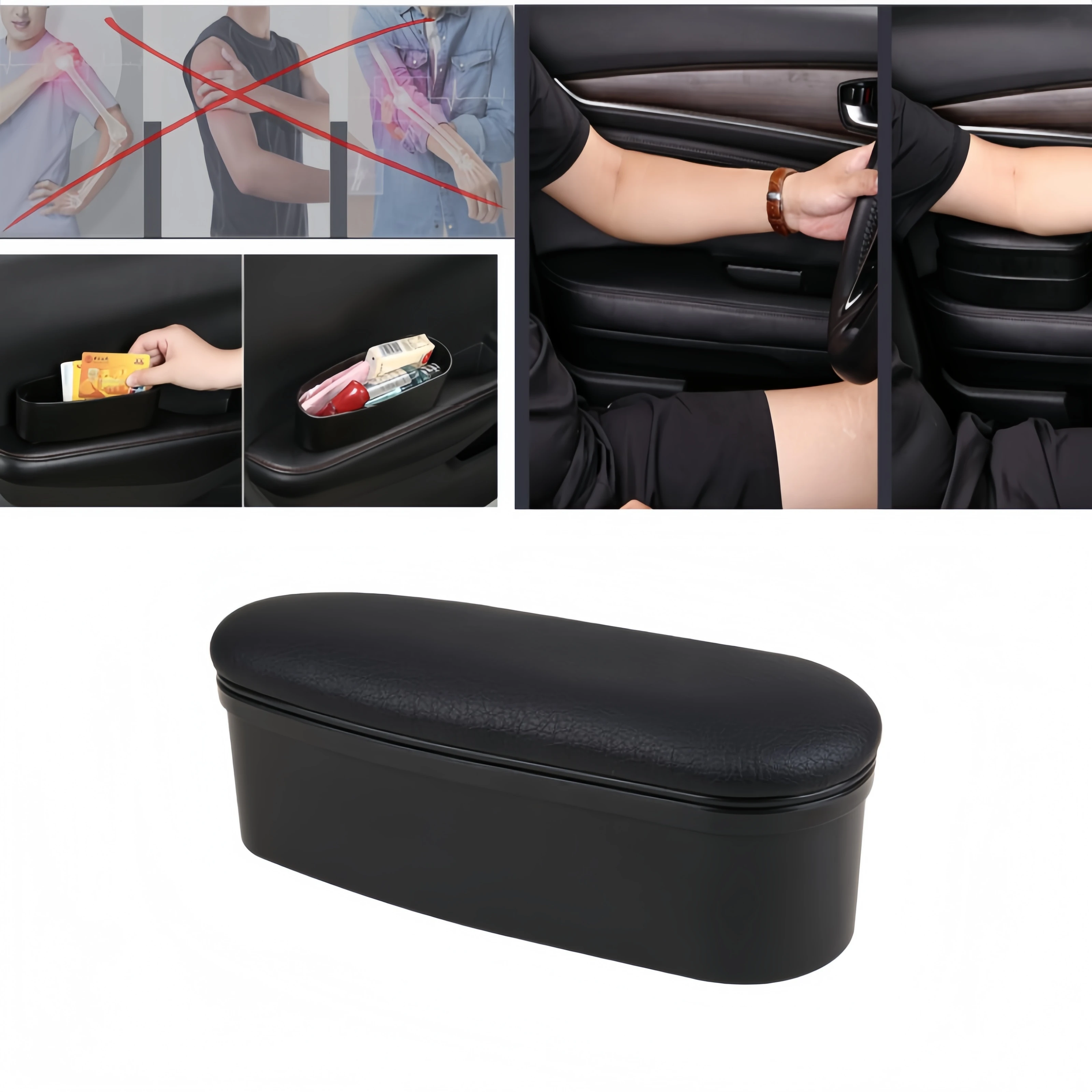 Caixa de armazenamento universal para apoio de braço de carro, couro ergonômico, almofada de suporte para cotovelo, interior automotivo, elevador, extensão de assento