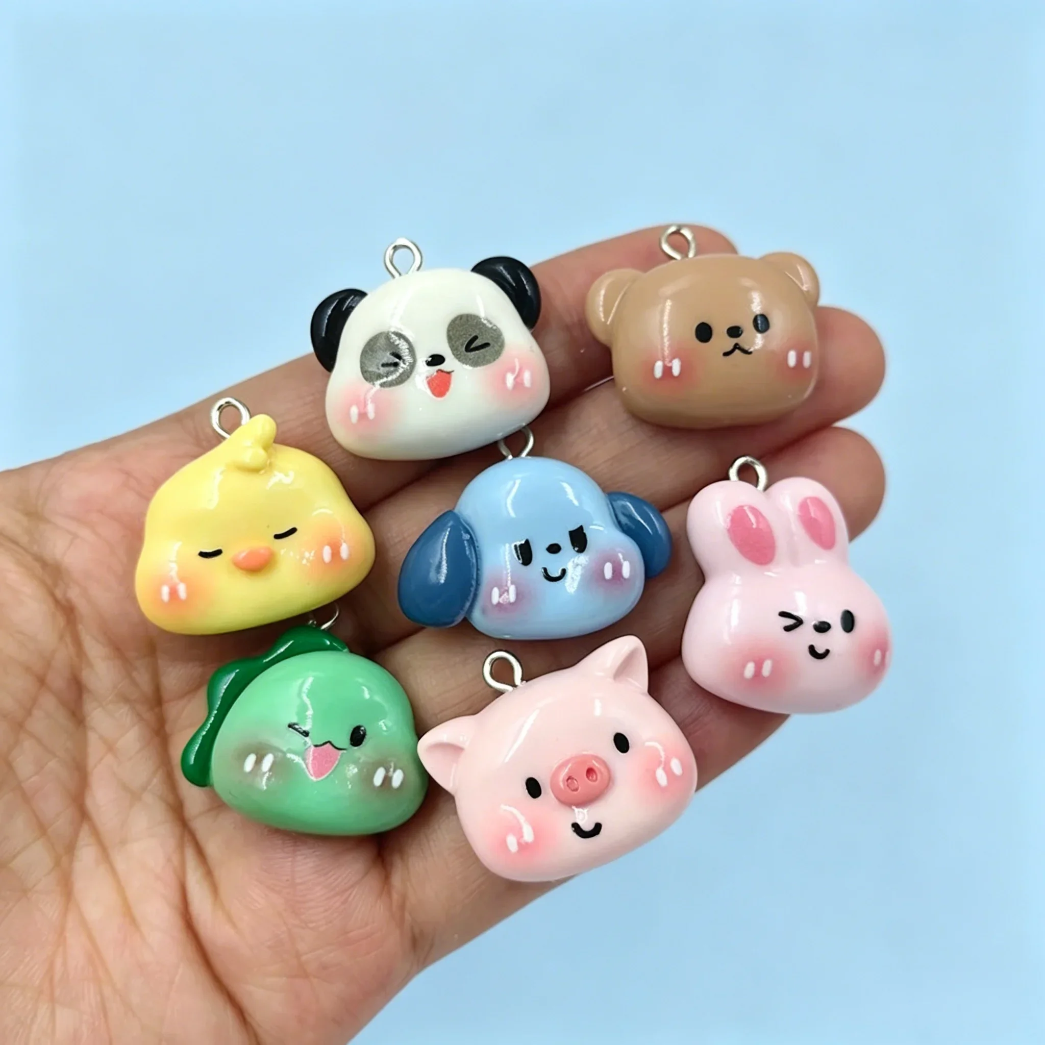 10Pcs Glossy Mini Cartoon Animal Resin Charms Kawaii Pendants For DIY Keychain Jewelry Handcraft Accessories