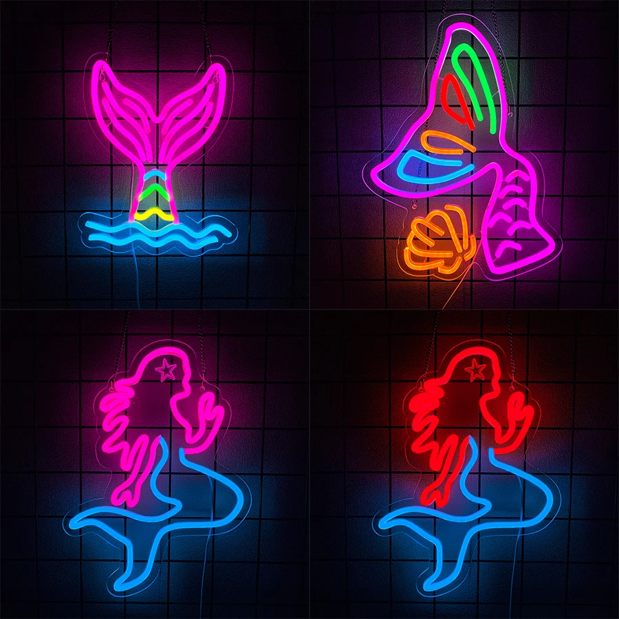 Mermaid Fishtail Led Neon Sign Wall Decor, Suitable For Bedroom, Living Room, Game Room Wall Lamp, Girl'S Birthday Party Gift.
