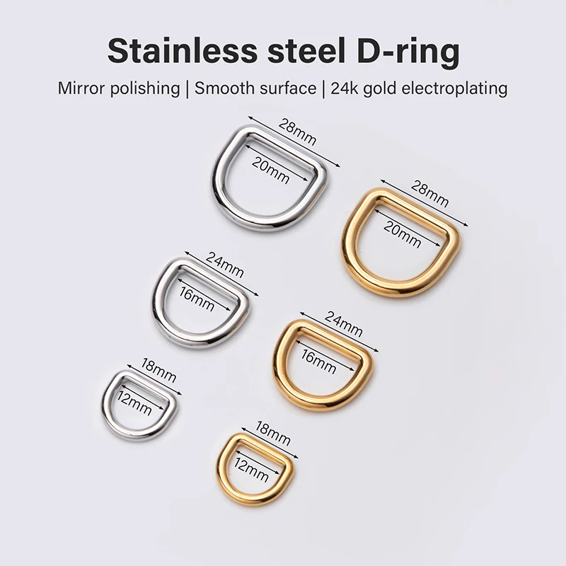 WUTA Stainless Steel No Interface Brass D Ring Buckle Dog Collar Webbing Strap Handbag Purse Belt DIY Leather Craft Accessories