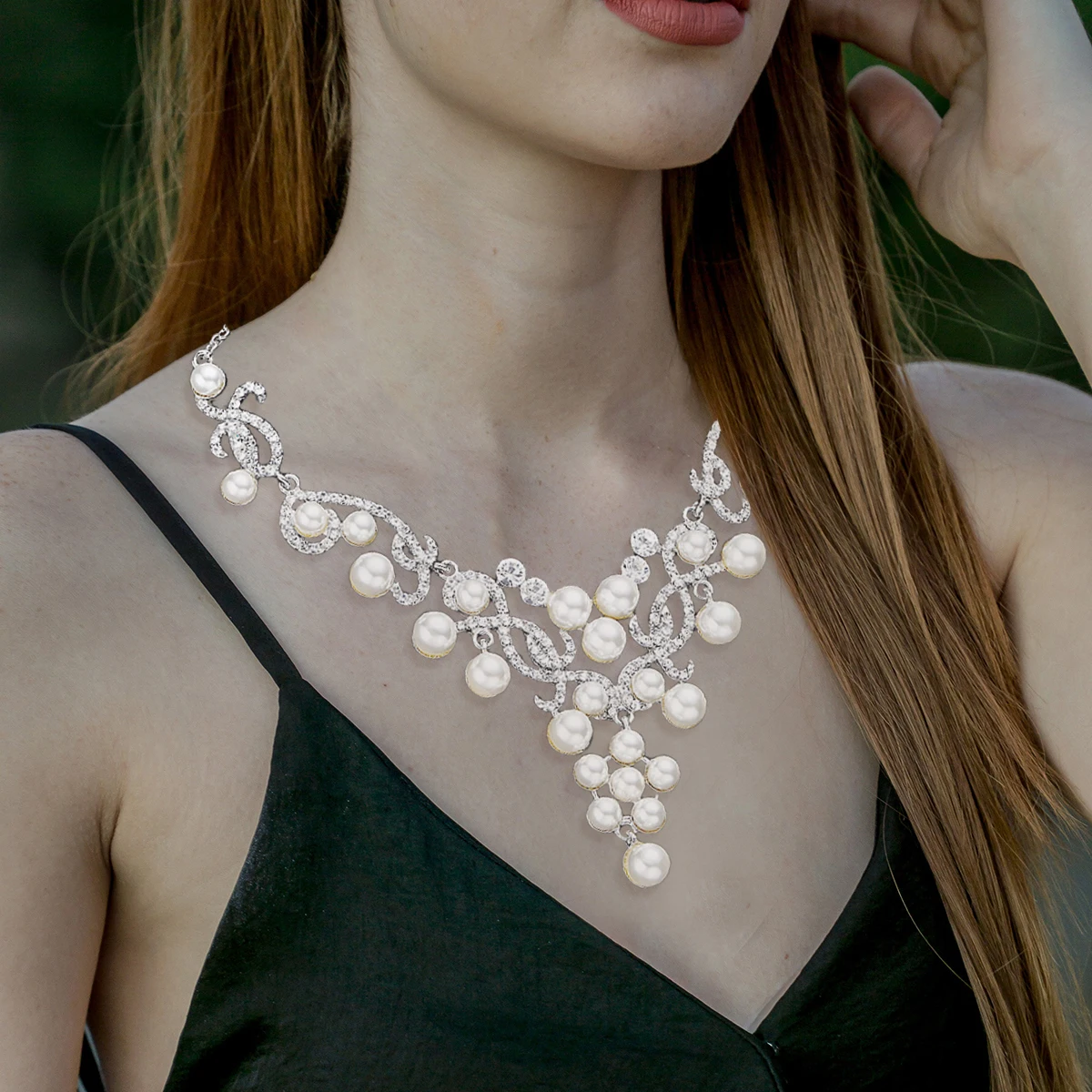 

1Set Alloy Pearl Necklace Earring Set Women Wedding Bridal Jewelry Ear Drop Gift Necklace Earring Set Ear Drop