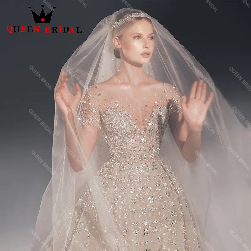 Charming Elegant Crystal Sequined Wedding Dresses 2023 New Luxury V Neck Bridal Ball Gowns Vestido De Noiva Custom M36J