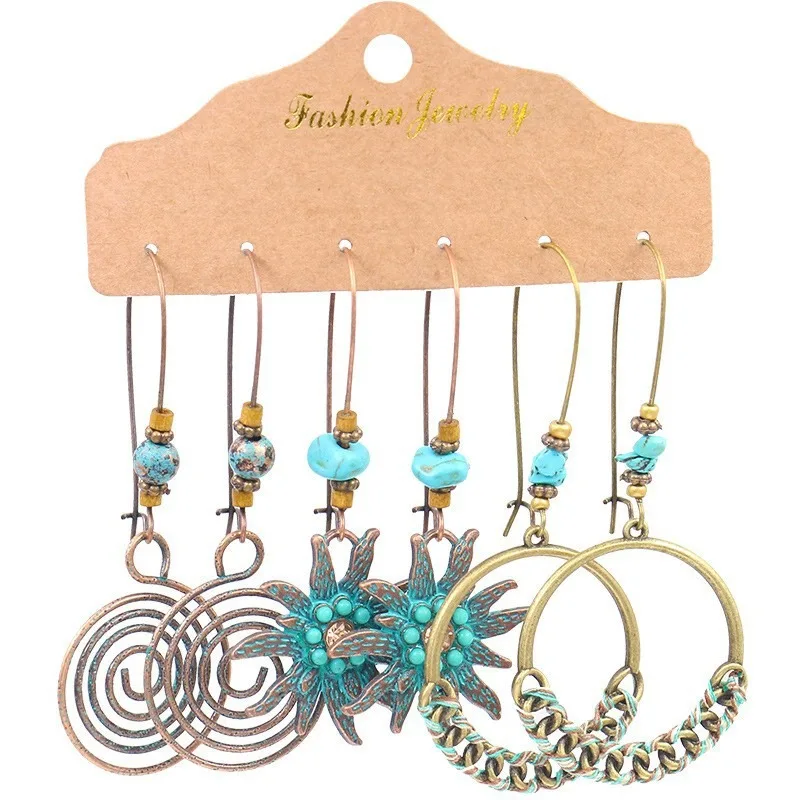 Vintage Hot Sell Tassel Dangle Earrings Set for Women 3 Pairs Bohemian Geometric Shell Sunflower Designer Earrings Boho Jewelry