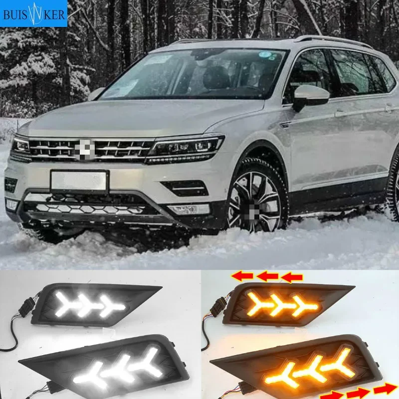 

2PCS Car light for Volkswagen VW Tiguan 2017 2018 2019 DRL Daytime Running Light with Yellow Turn signal fog lamp