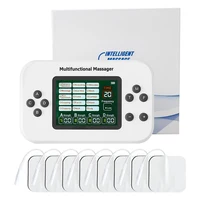 Estimulador muscular de unidad Tens de 15 modos, 4 salidas, masajeador de fisioterapia profesional, electroestimulador EMS Tens con almohadillas de 8 Uds.