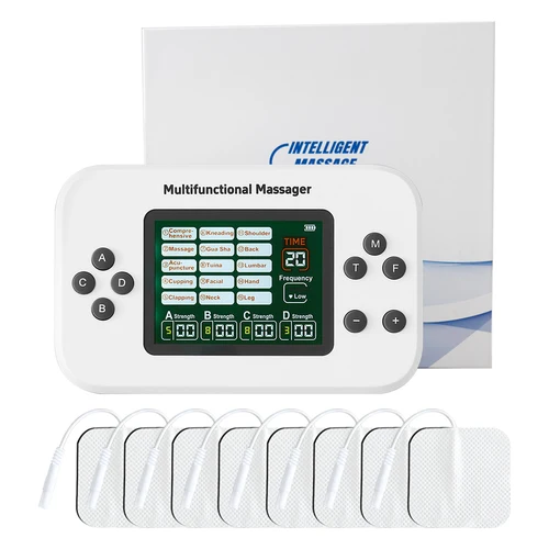 Estimulador muscular de unidad Tens de 15 modos, 4 salidas, masajeador de fisioterapia profesional, electroestimulador EMS Tens con almohadillas de 8 Uds.