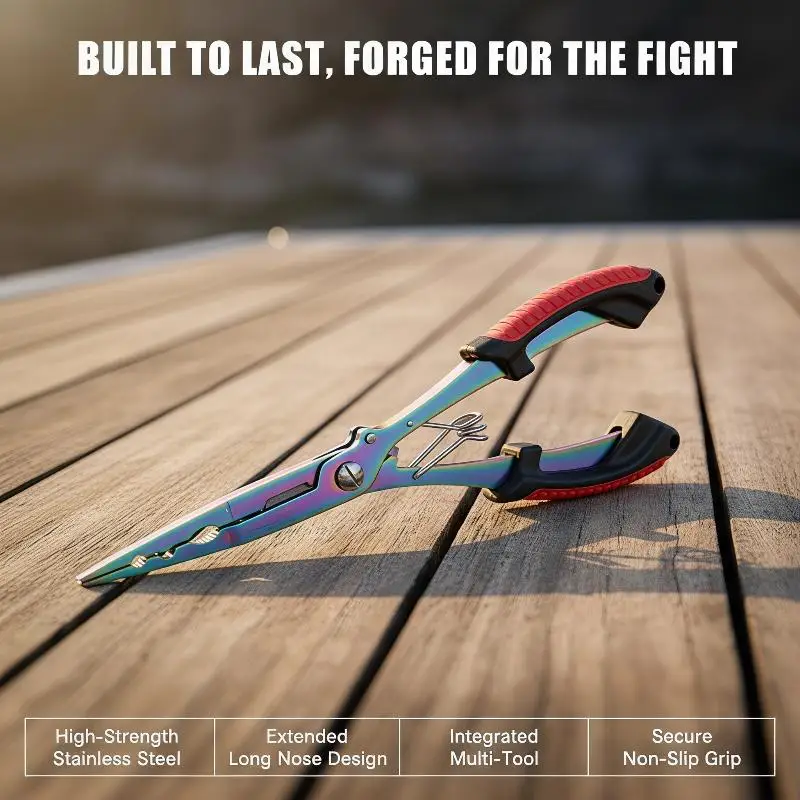 Stainless Steel Extended Fishing Pliers Anti-Slip Handle Hook Remover Line Cutter for Outdoor Saltwater Freshwater Fishing