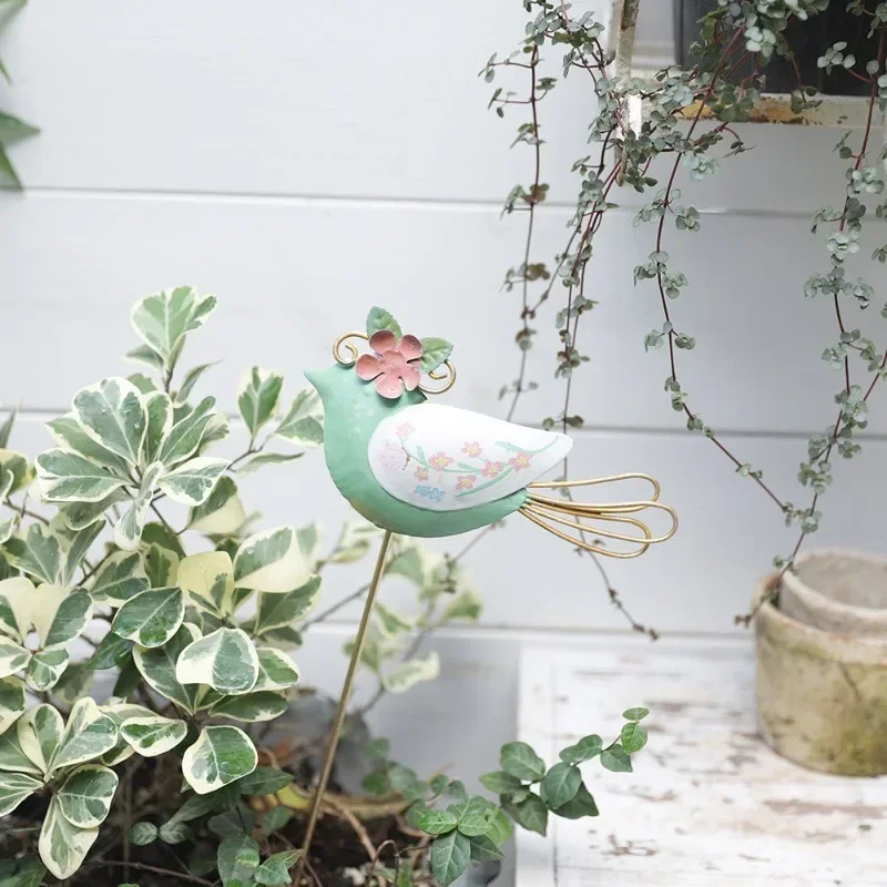 European wrought iron bird flower insert flower pot decoration semi-handmade three-dimensional ornament Macaron color floor inse