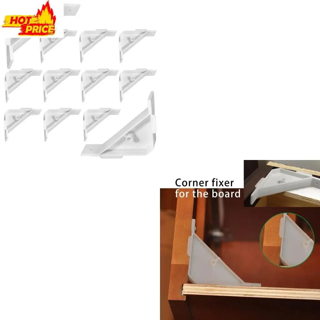 Pack of 12 Plastic 90 Degree Corner Supports for Cabinets & Countertops in White