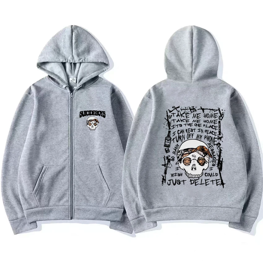 Hoodie hitam berritsleting uniseks, jaket Hip Hop kasual jalanan G59 ritsleting album baru 2024 pria wanita