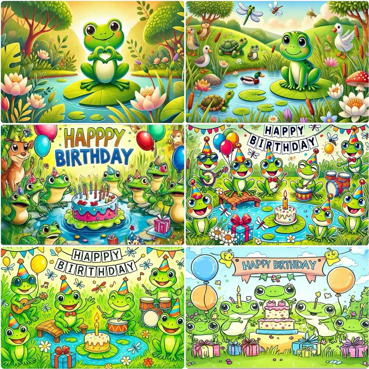 

Cartoon Frog Birthday Party Backdrop Cute Animal Frog Pond Happy Birthday Background Banner Kids Baby Shower Party Decoration