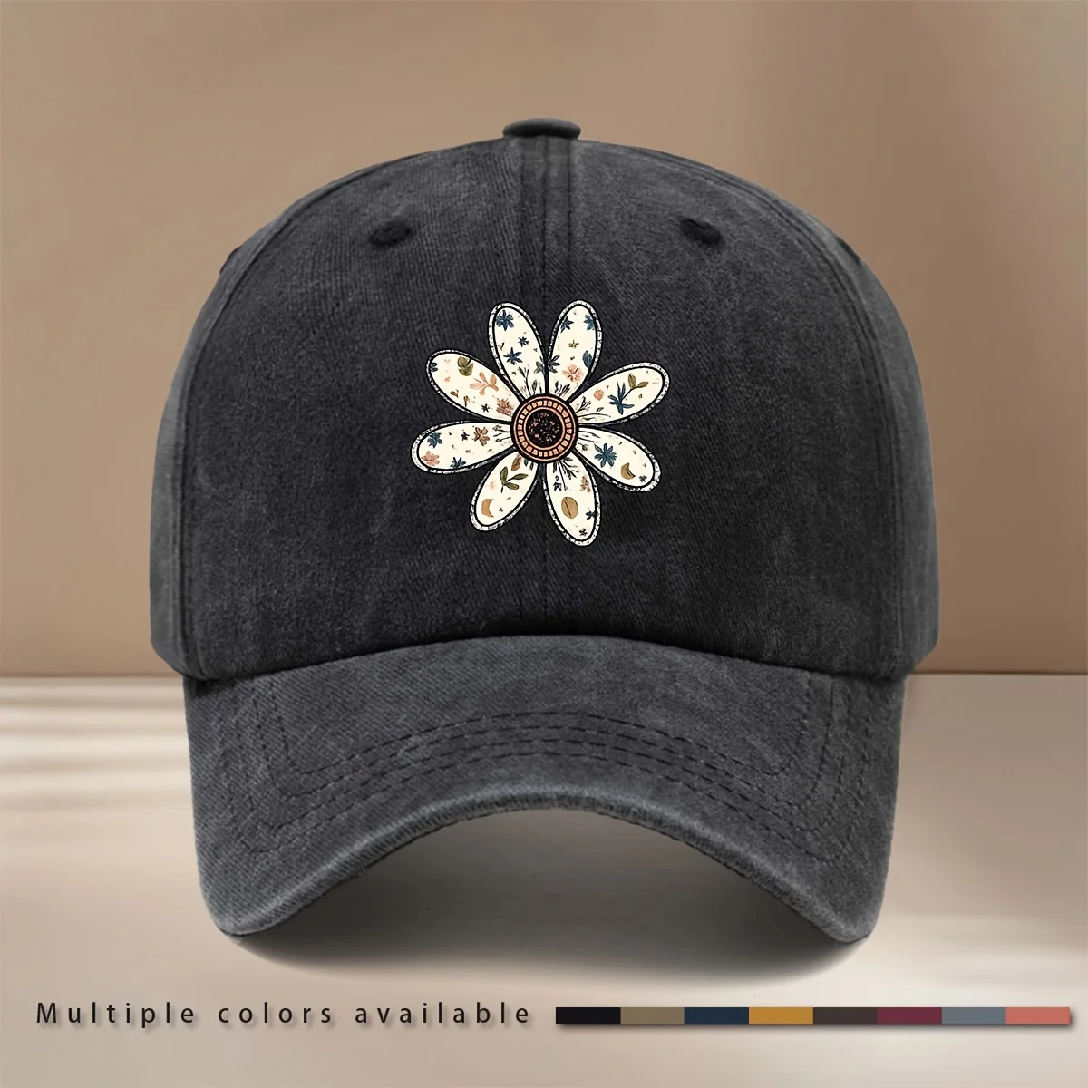 A Vintage Eight-Petal Daisy Patterned Baseball Cap Suitable for All Seasons, Featuring a Minimalist Hip-Hop Style for Both Men A