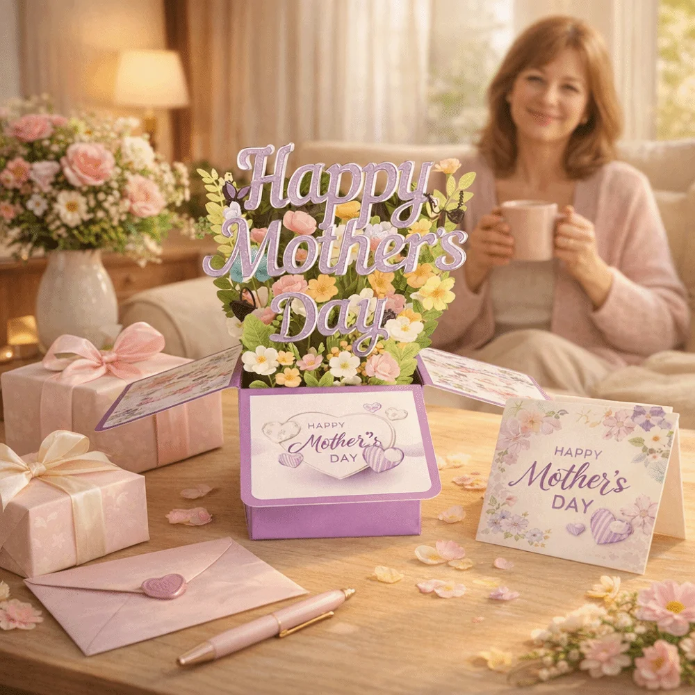 Ornaments Flower 3D Mother's Day Card Best Wishes Creative Mom Greeting Card Gifts Butterfly Flower Pop Up Card Senior Women