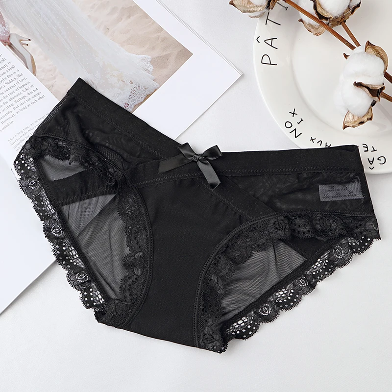 Women Sexy Panties French Hollow Out Mesh Lace Underwear Breathable Transparent Briefs Seamless Solid Panties