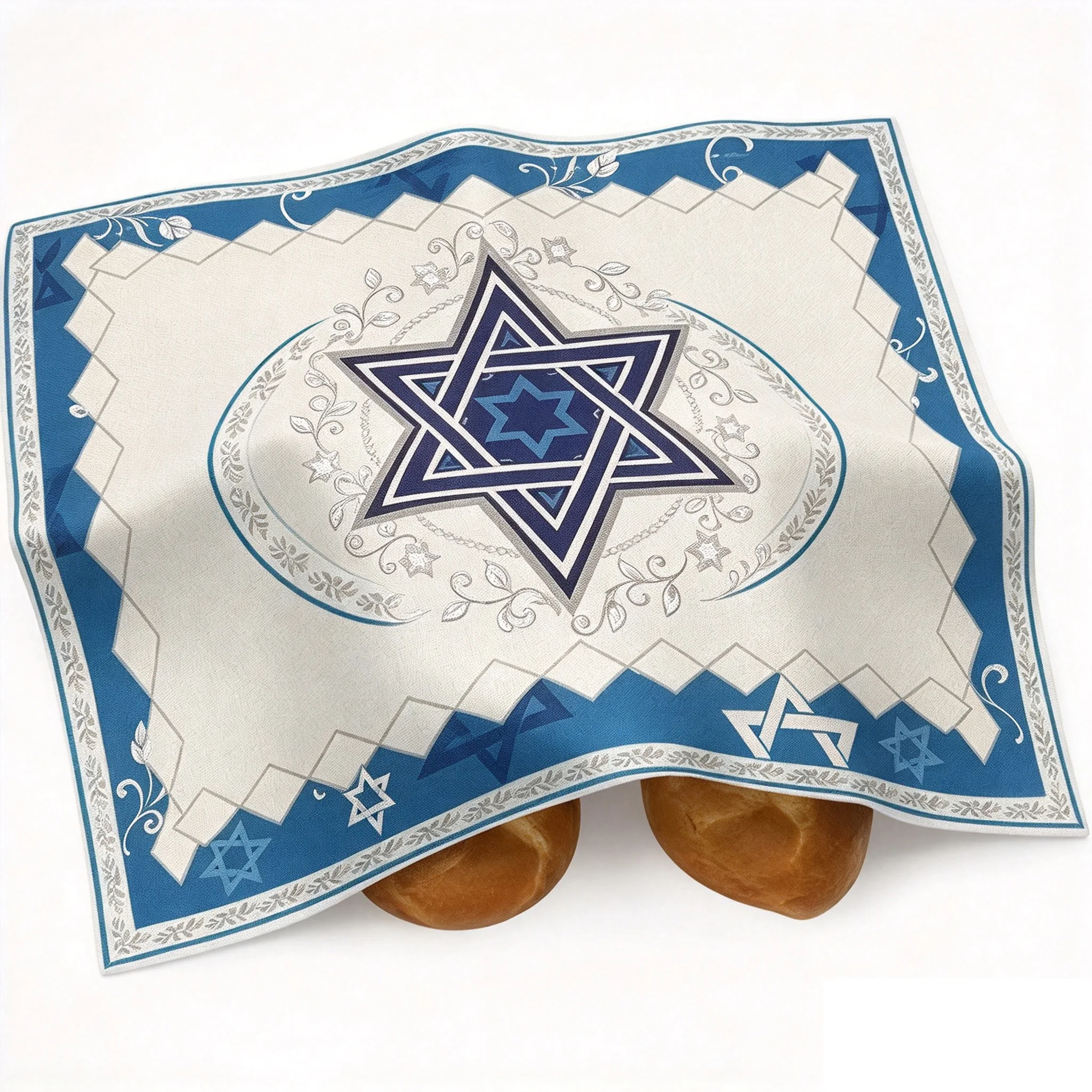Jewish Hanukkah Star of David Challah Cover Cloth Polyester Kitchen Dining Matzo Cover Cloth Hanukkah Cloth Elegant Judaica Gift