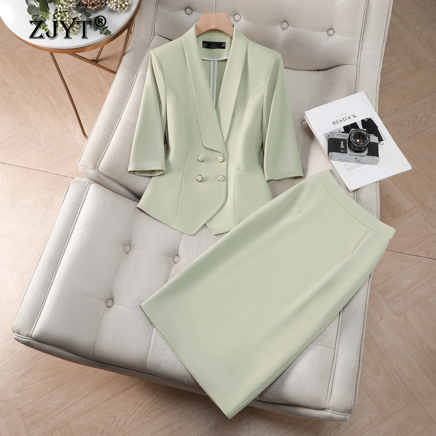 

Элегантный офисный костюм ZJYT: пиджак и юбка, комплект из 2 предметов, весна 2026, модный новый деловой женский наряд для вечеринок