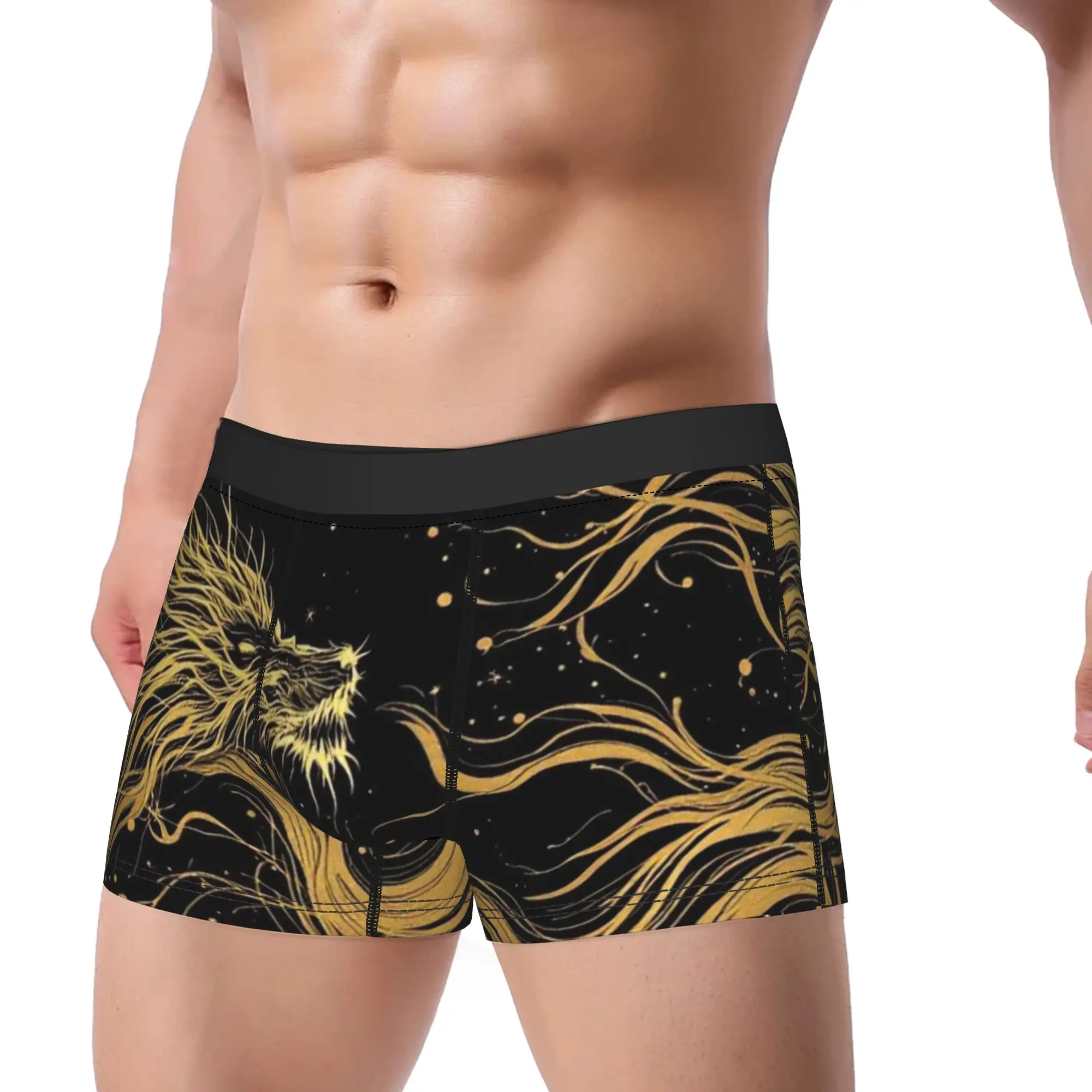 Golden Flowing Hair Dragon Star Art  Underpants Homme Panties Men's Underwear Comfortable Shorts Boxer Briefs