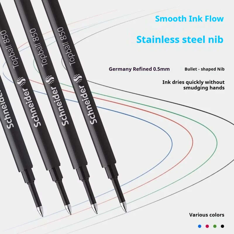 Schneider Topball 850 Rollerball 0.5mm Refill,No skipping&Bleed-proof Smooth Writing Signature Pen Refills for M63,Base&BK406R