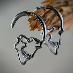 Punk Silver Color Skull Stud Earrings For Women Man Vintage Retro Hollow Skeleton Ear Gothic Steampunk Hallowmas Jewelry Gift