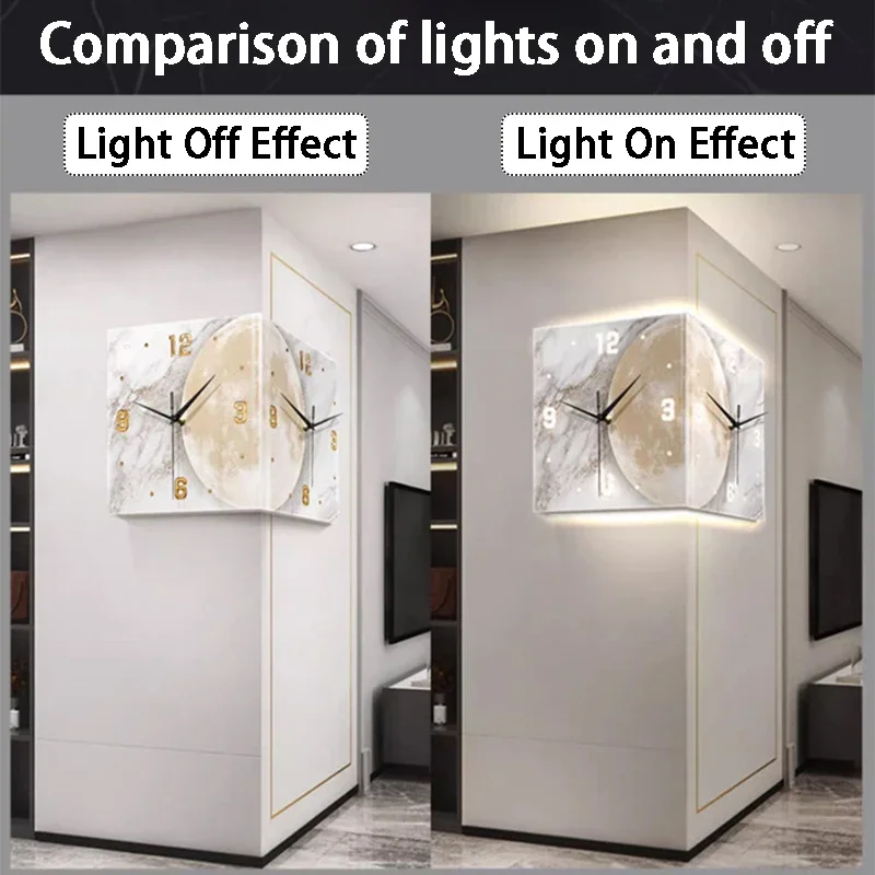 Convex Corner Wall Clocks Creative Double-sided Wall Clock Living Room Decoration Mural Clock Home LED Emit Light Corner Clocks