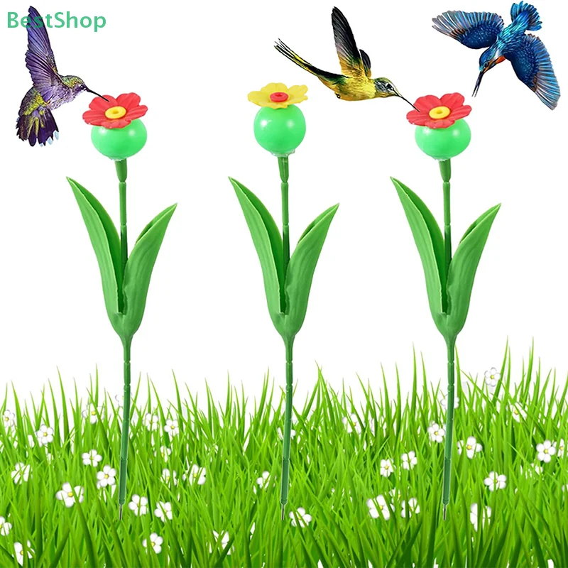 

3PCS Flower Shaped Hummingbird Feeder With Ground Stake 14" High, Plastic Hummingbird Feeder With Stand For Garden Patio Lawn