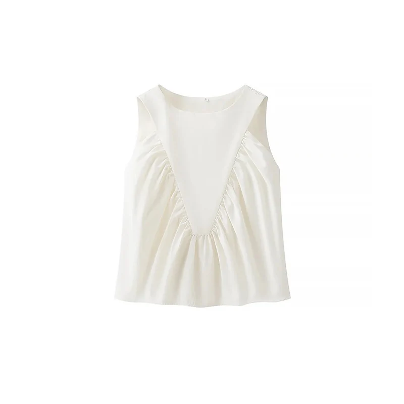 

Spring 2025 Women's Faion Pure Color Pleated Svel Vest Versatile Casual Polyester Fiber Vest for Ladies