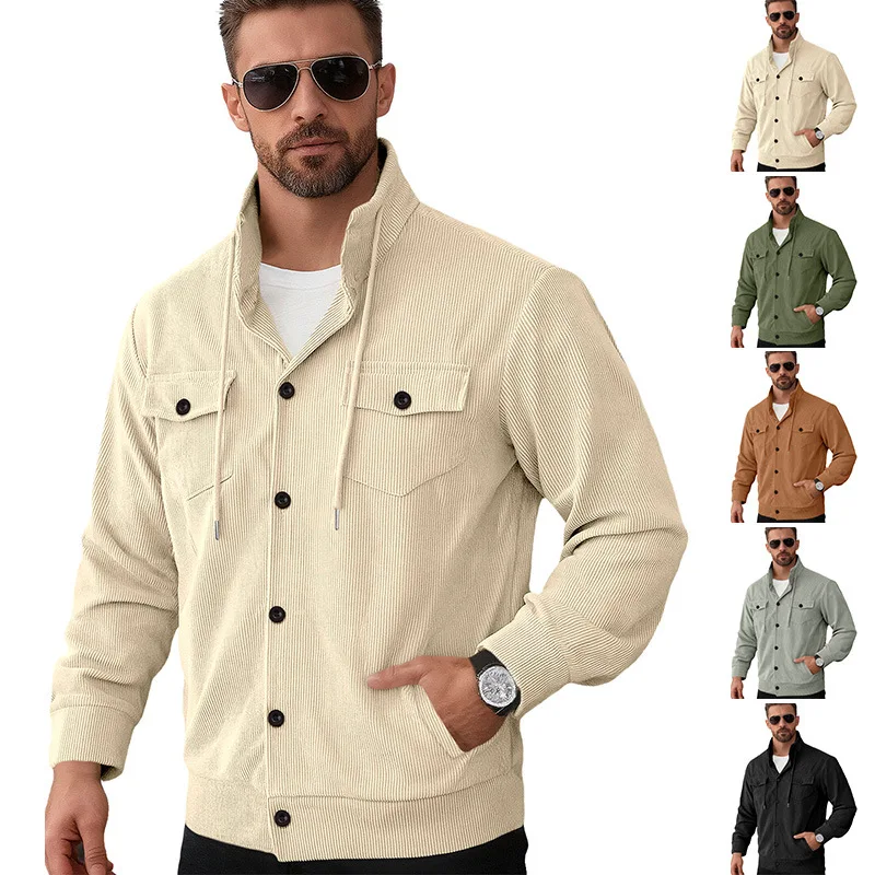 Men's Autumn and Winter American Retro Multi-bag Tooling Jacket Corduroy Lapel Long Sleeve Cw21054