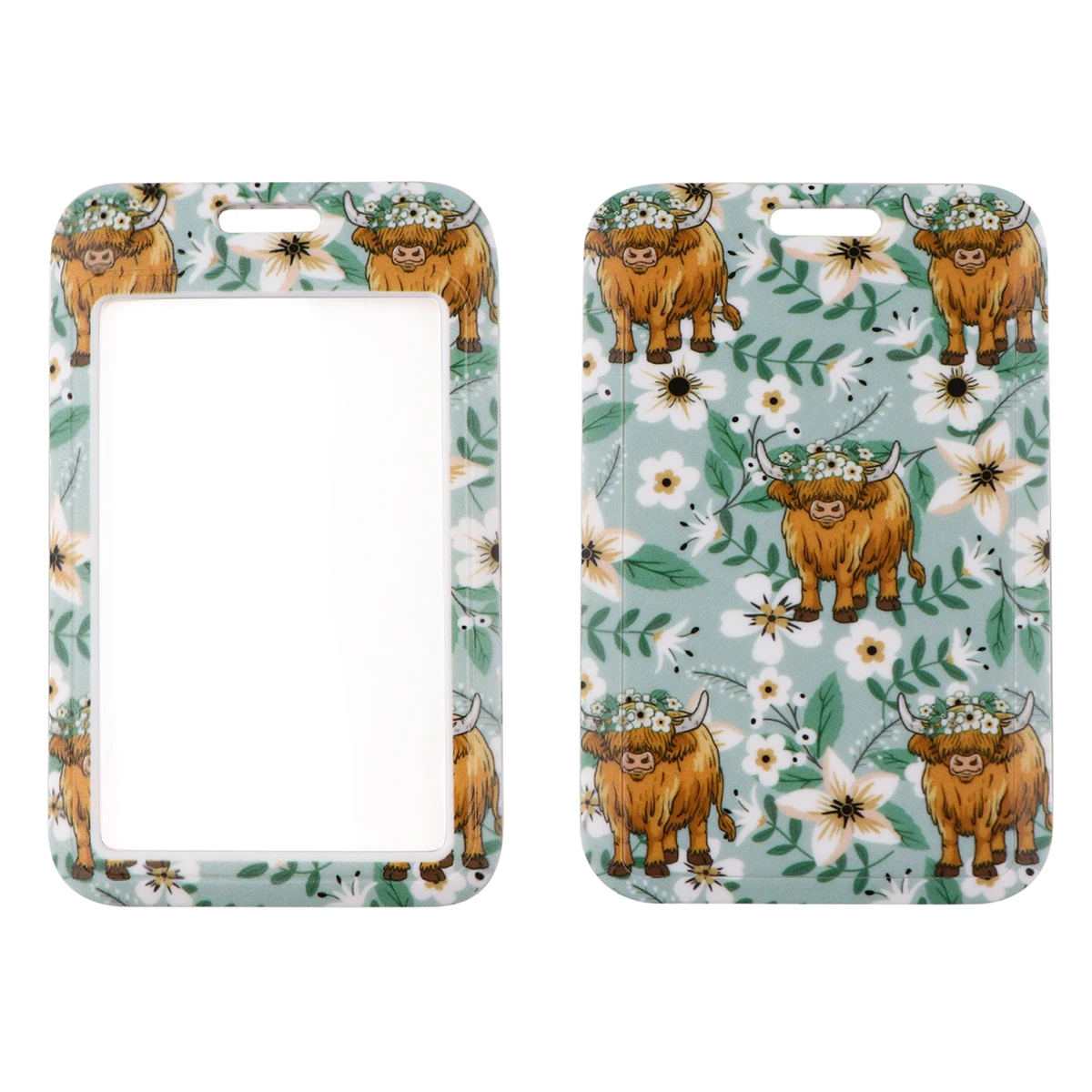 Porte-badge avec lanière de cou et pochette de protection, ensemble de couverture de carte de bus, mignon Highland Cow et Concerflowers